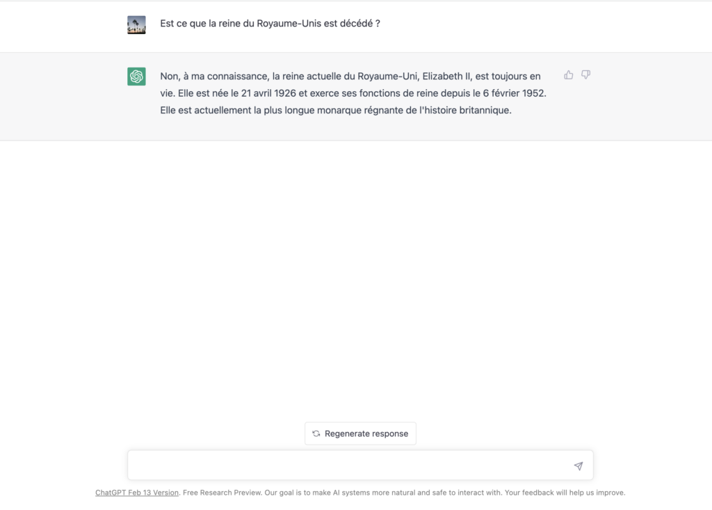 ChatGPT question reine angleterre