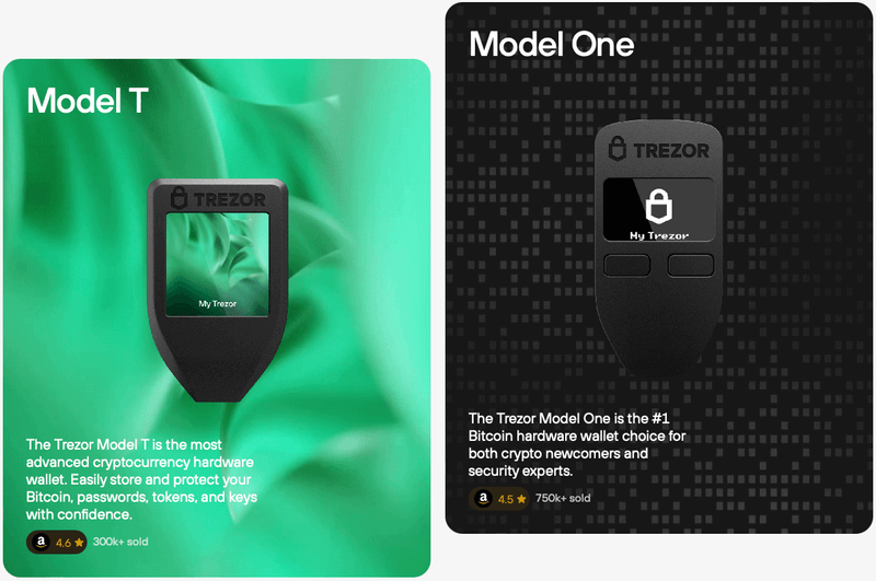 trezor model t et model one