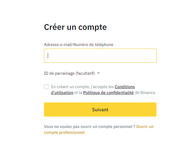 créer compte binance