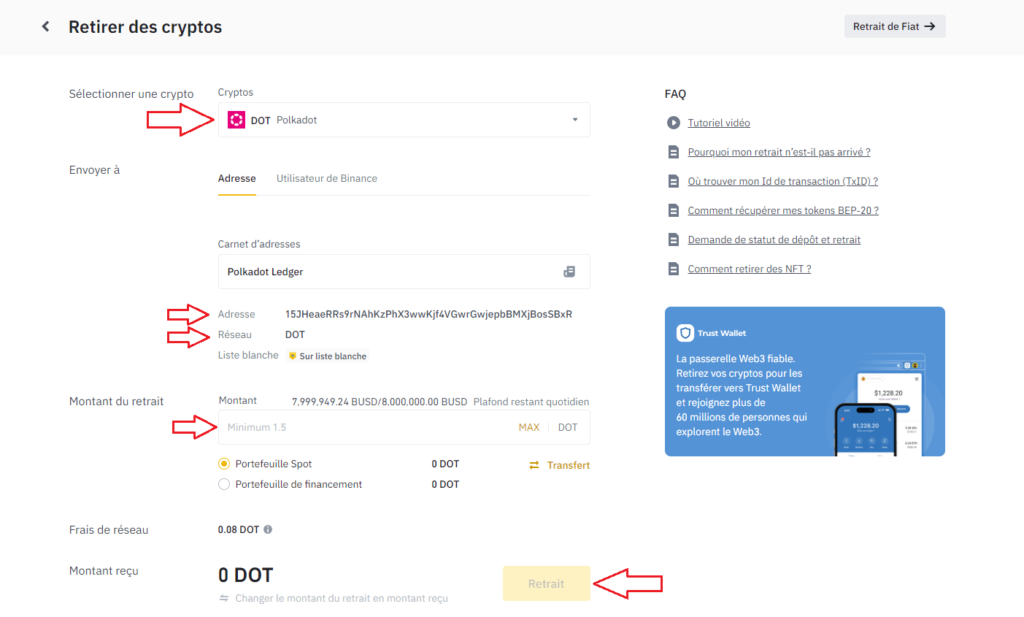 retirer crypto binance vers ledger