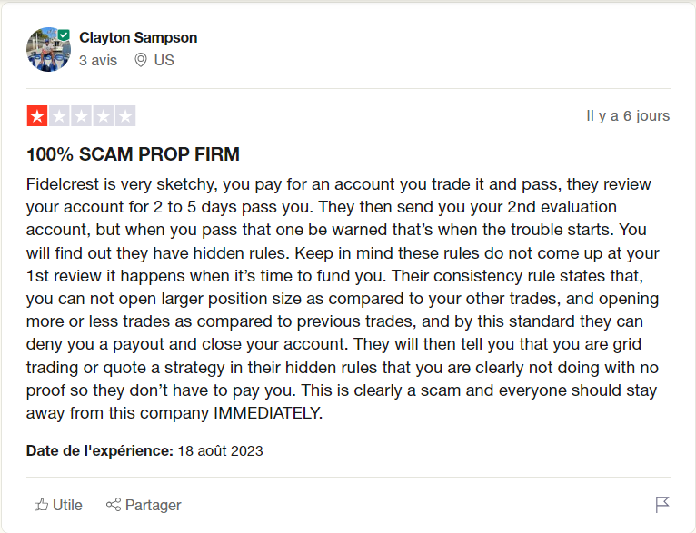 avis négatif fidelcrest trustpilot