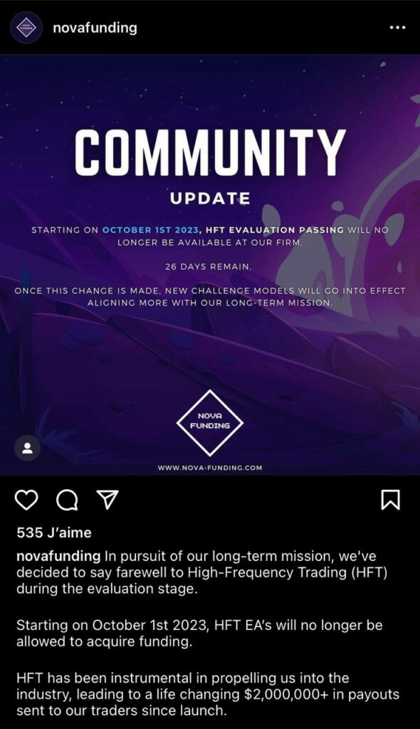 annonce nova funding hft