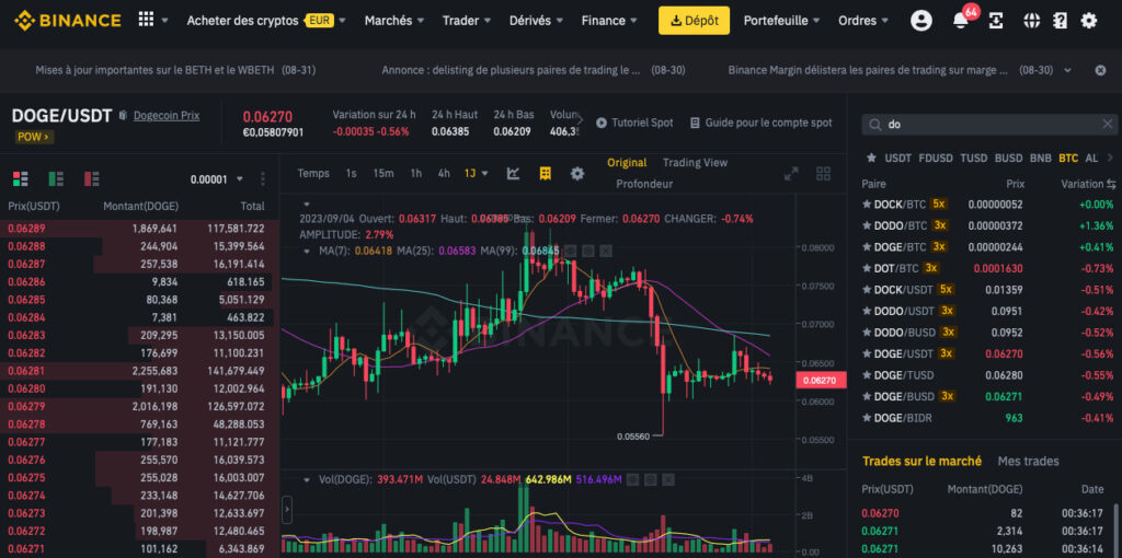 dogecoin binance