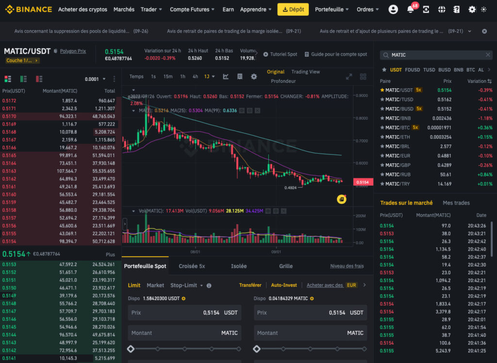 acheter matic binance