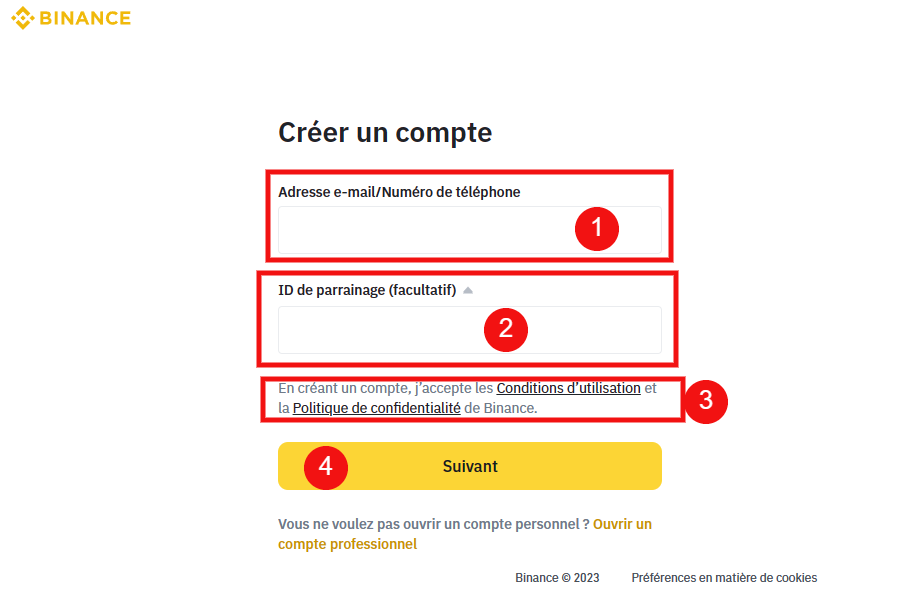 créer un compte sur binance