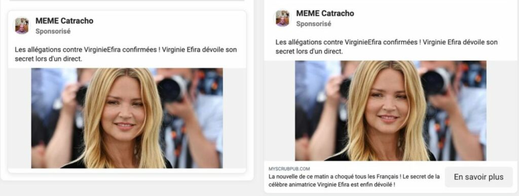 virginie efira facebook arnaque crypto