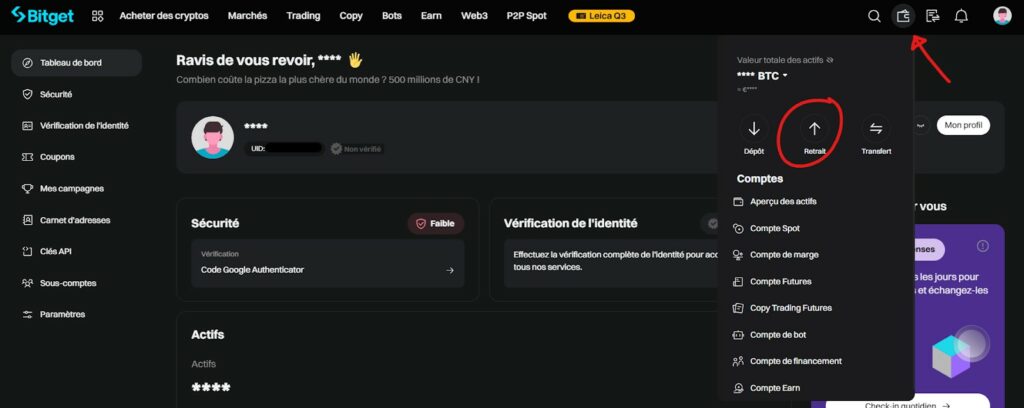 Comment faire un retrait sur Bitget tutoriel