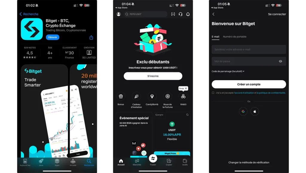 application bitget ouvrir un compte bitget tutoriel