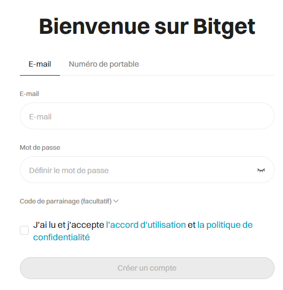 S'inscrire sur Bitget