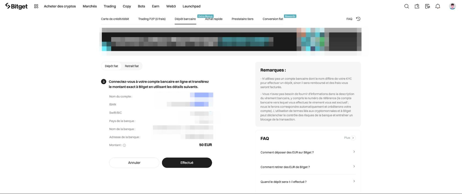 Étape pour faire un dépôt bancaire sur la plateforme