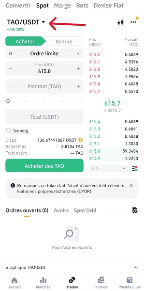 Listing de TAO Bittensor sur Binance TAO/USDT