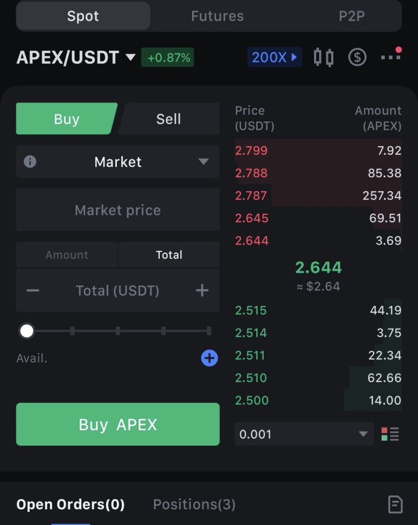 Acheter crypto APEX MEXC